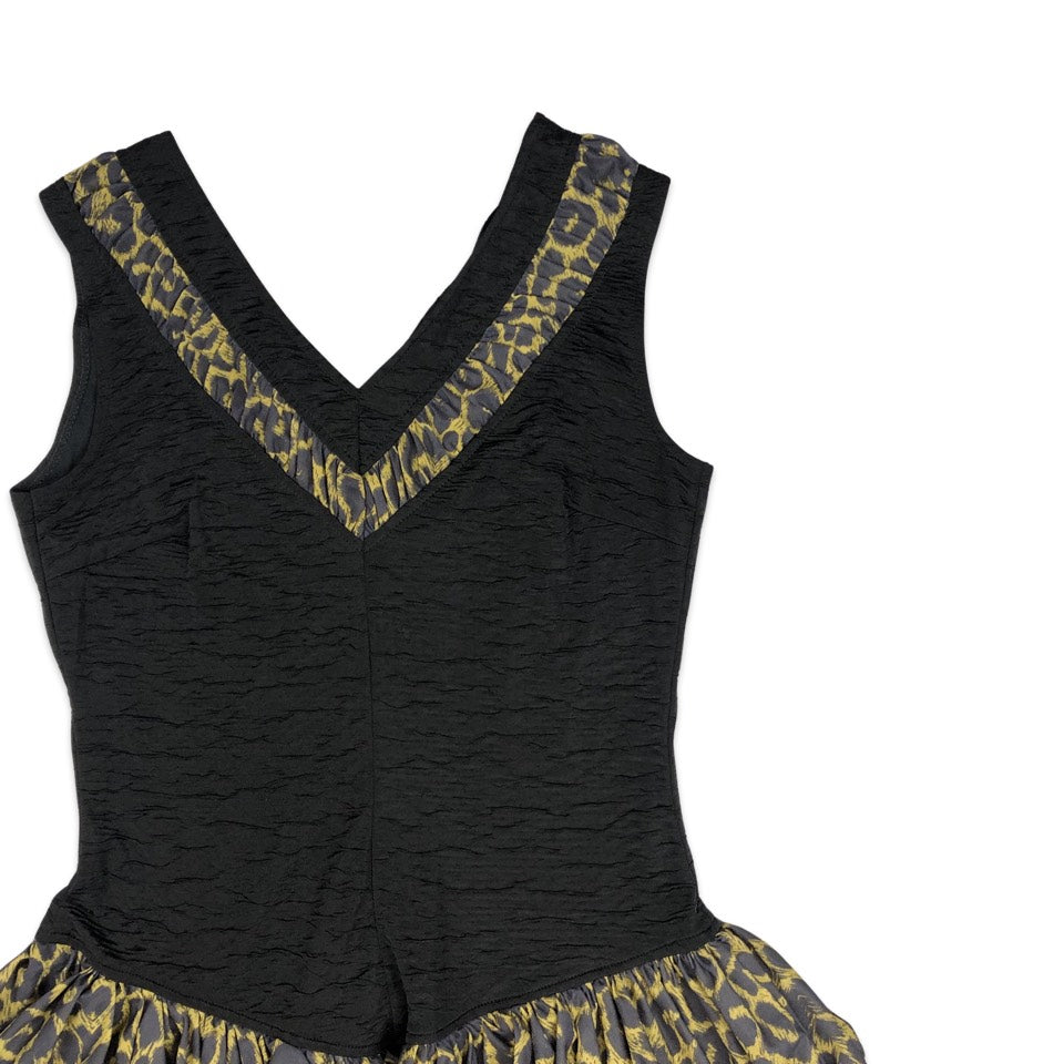Vintage Black and Cheetah Print Sleeveless Mini Dress 10 12