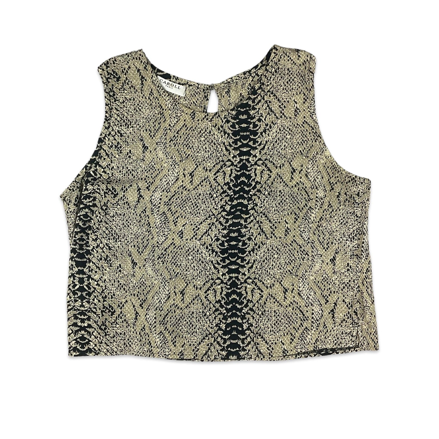 90s Beige & Black Snake Print Crop Top 10 12 14