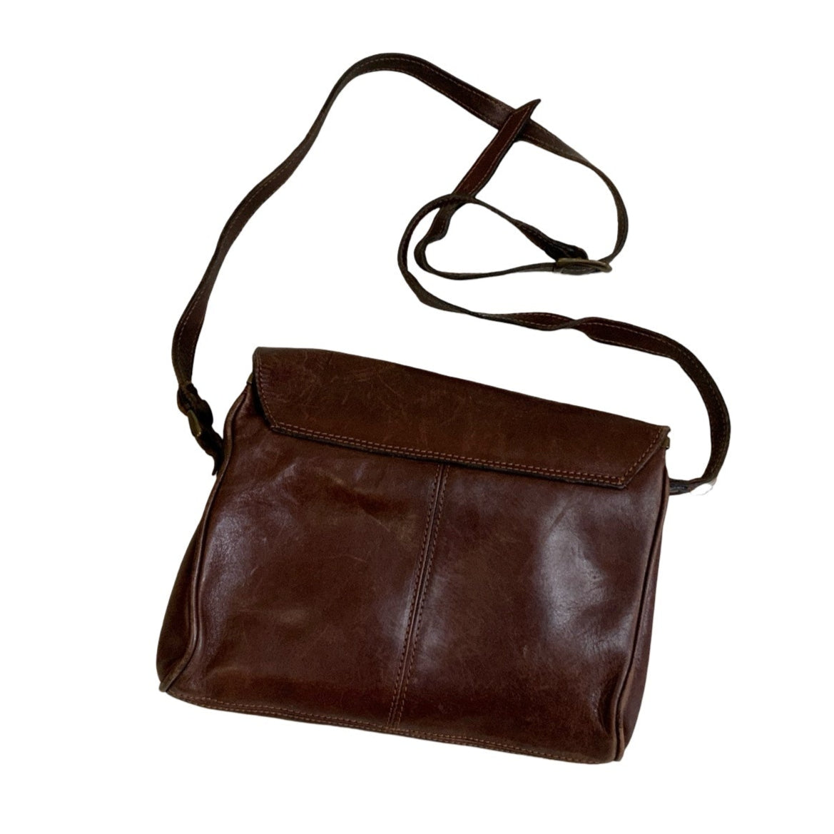 Vintage 80s 90s 'P.J' Brown Leather Tuck Lock Square Shoulder Bag