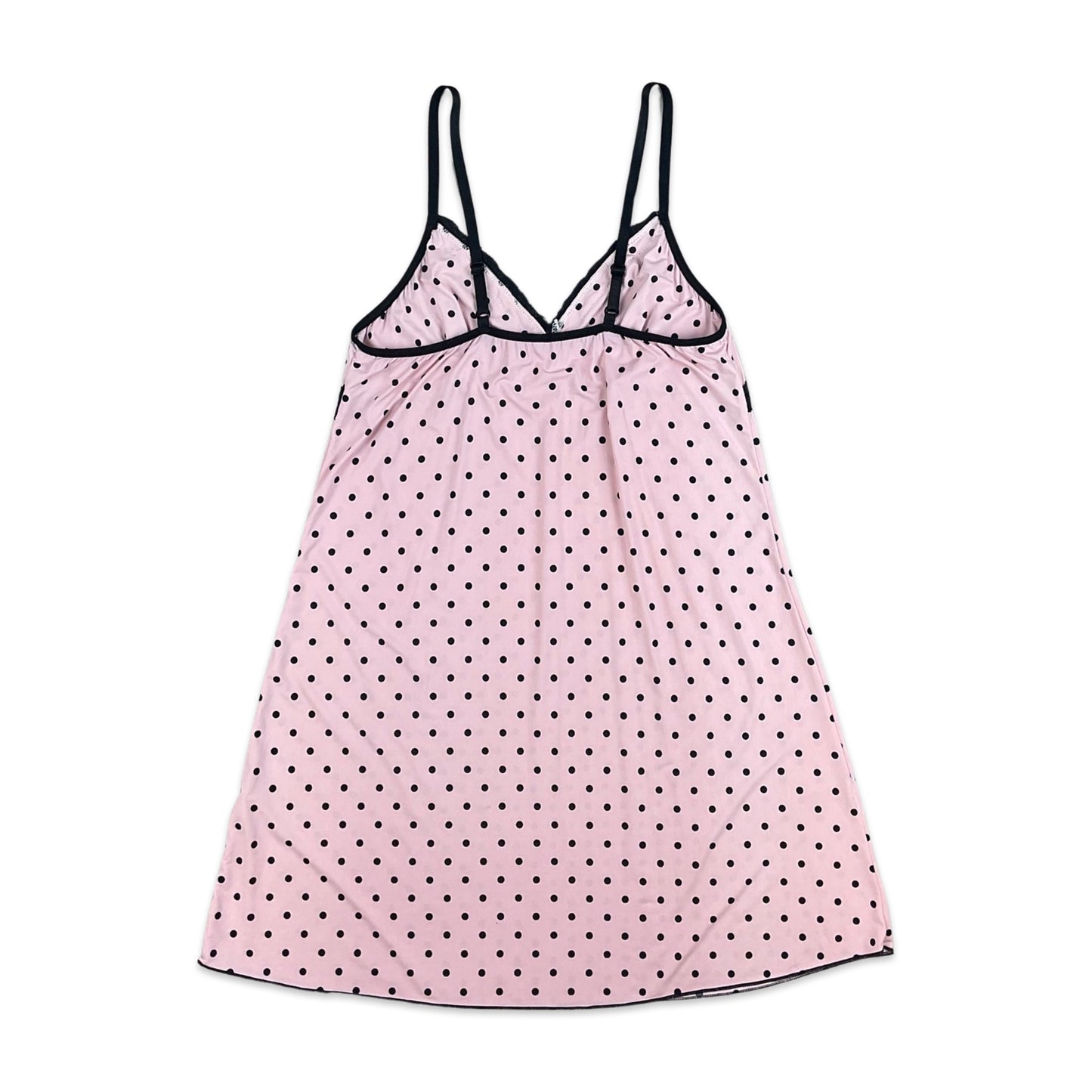 90s Y2K Baby Pink Black Polka Dot Slip Dress 8 10 12