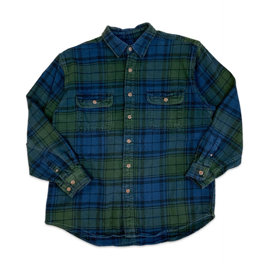 Vintage Green & Blue Plaid Flannel Shirt L XL