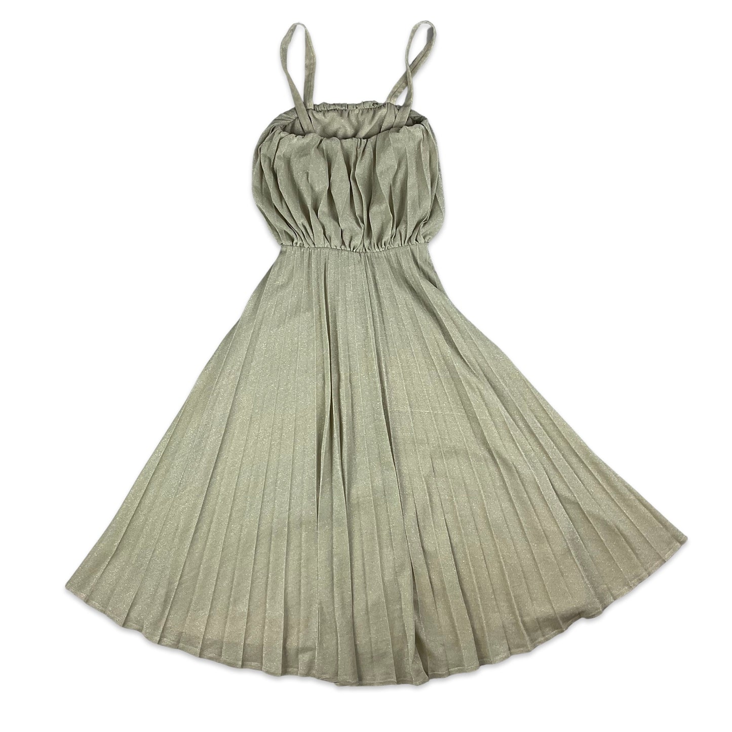 Vintage Champagne Gold & Silver Pleated Midi Dress 6 8 10