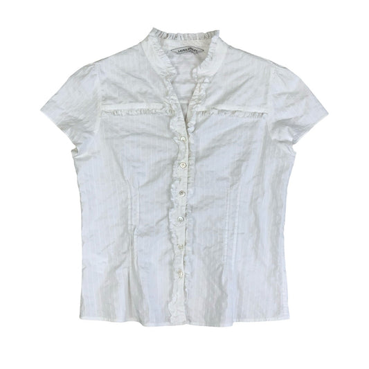 Vintage 90s y2k ‘Laura Ashley’ White Frill Button Up Short Sleeve Blouse 10 12