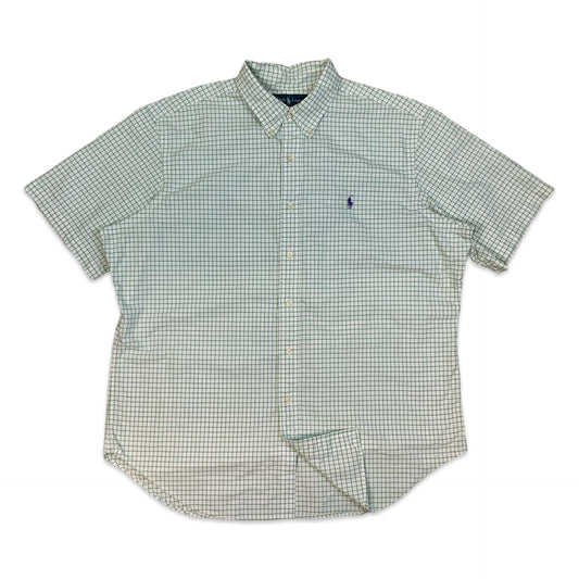 90s Ralph Lauren Classic Fit Green & White Check Short Sleeve Shirt XL XXL