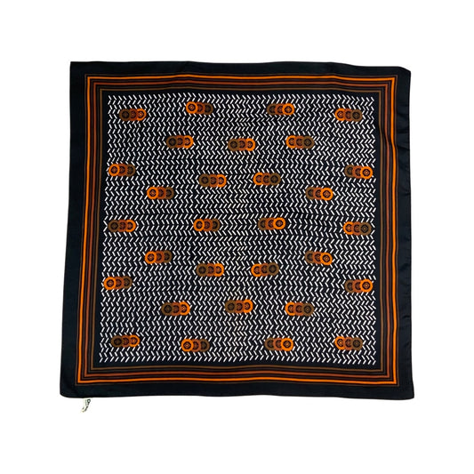 Vintage 70s Black White Orange Brown Geometric Scarf