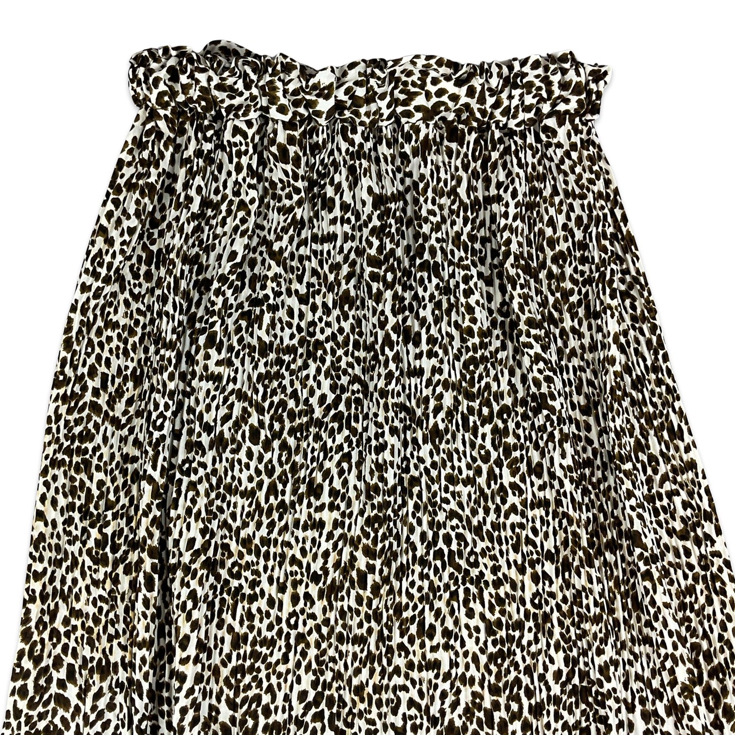 Vintage White & Brown Animal Print Pleated Midi Skirt