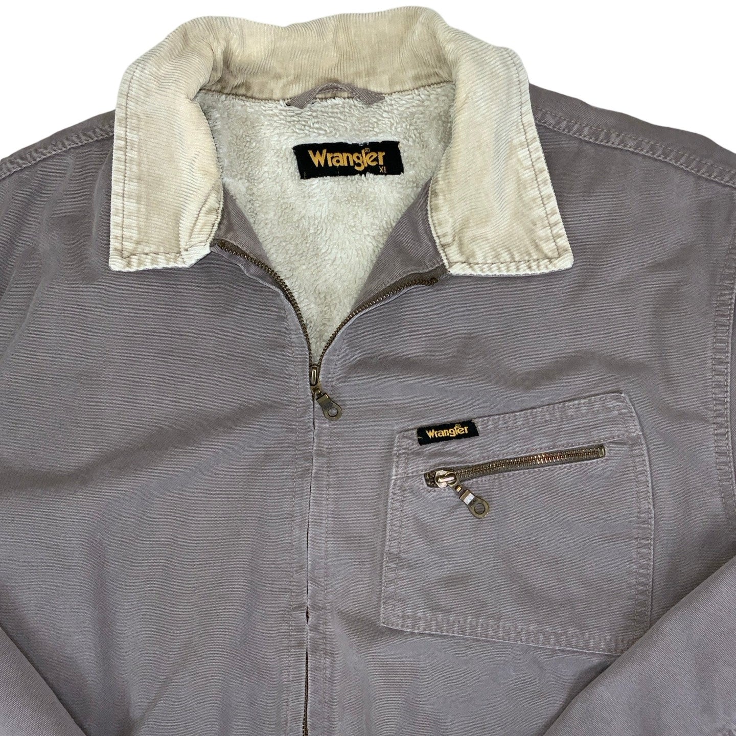 Vintage ‘Wrangler’ W41119 Beige Brown Sherpa Denim Jacket L XL