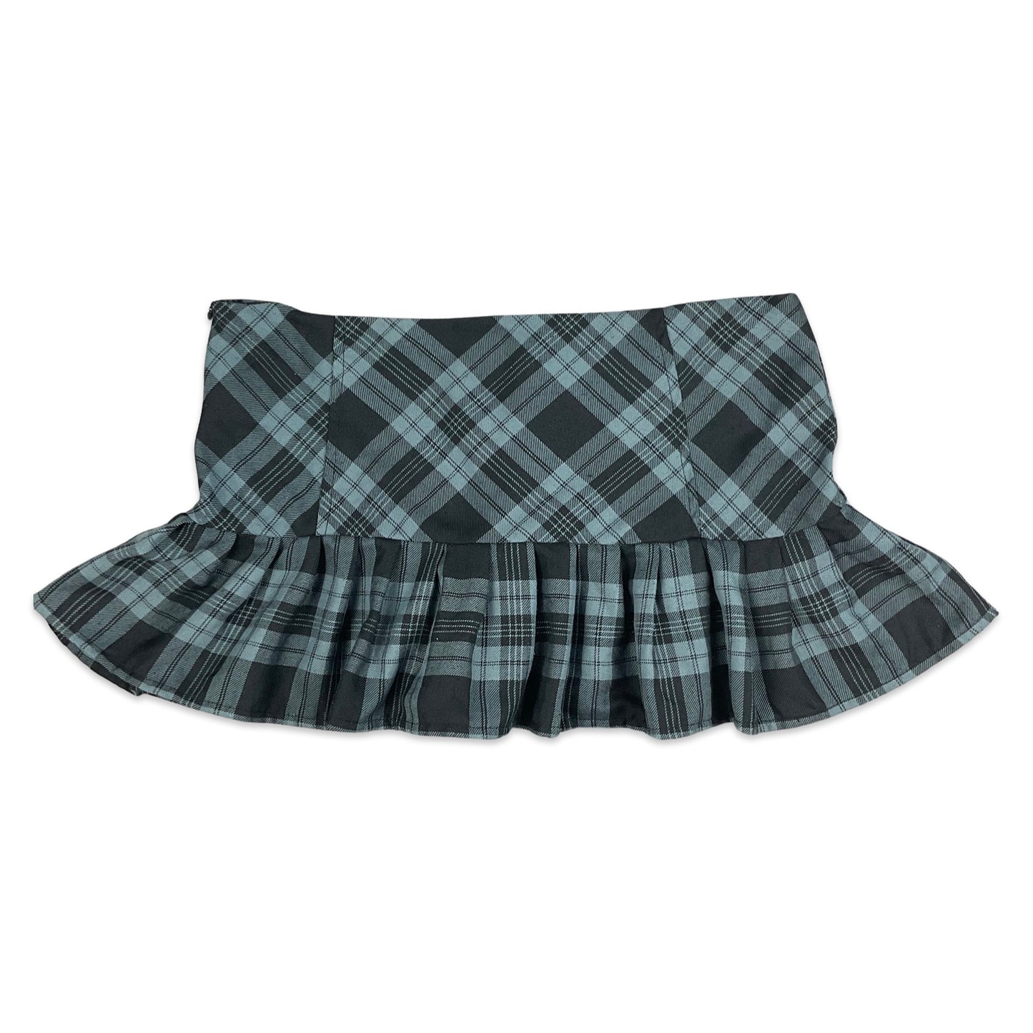 Vintage Y2K Grey Black Tartan Pleated Micro Mini Skirt 12 14