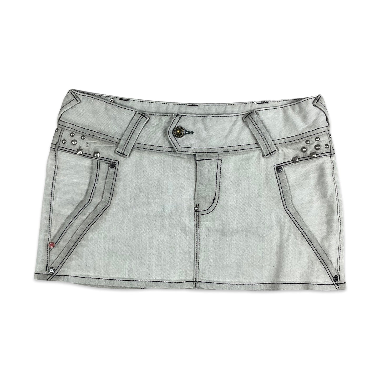 Vintage Y2K Light Grey Denim Micro Mini Skirt 12 14