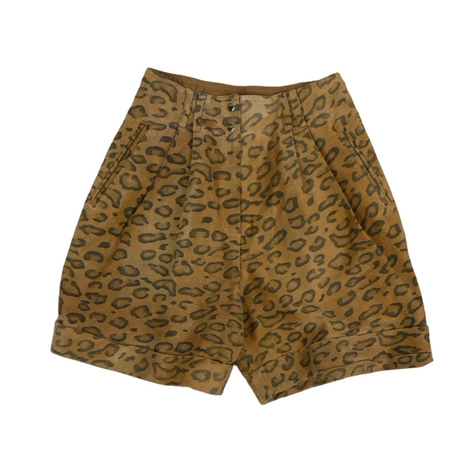 Vintage 90s 'Yuppie' Brown Leopard Print Suede High Waisted Culotte Shorts 8 10