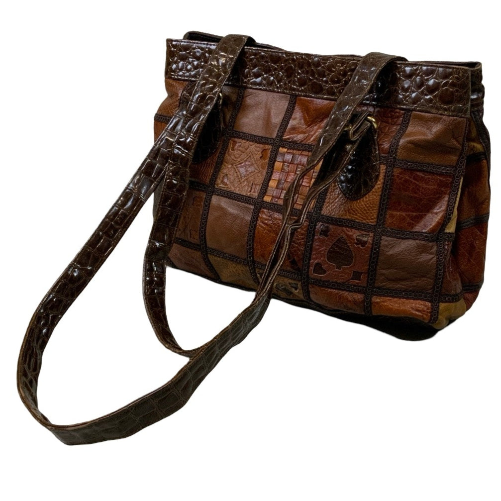 Vintage Italian Style Patchwork Leather Croc Embossed Handbag