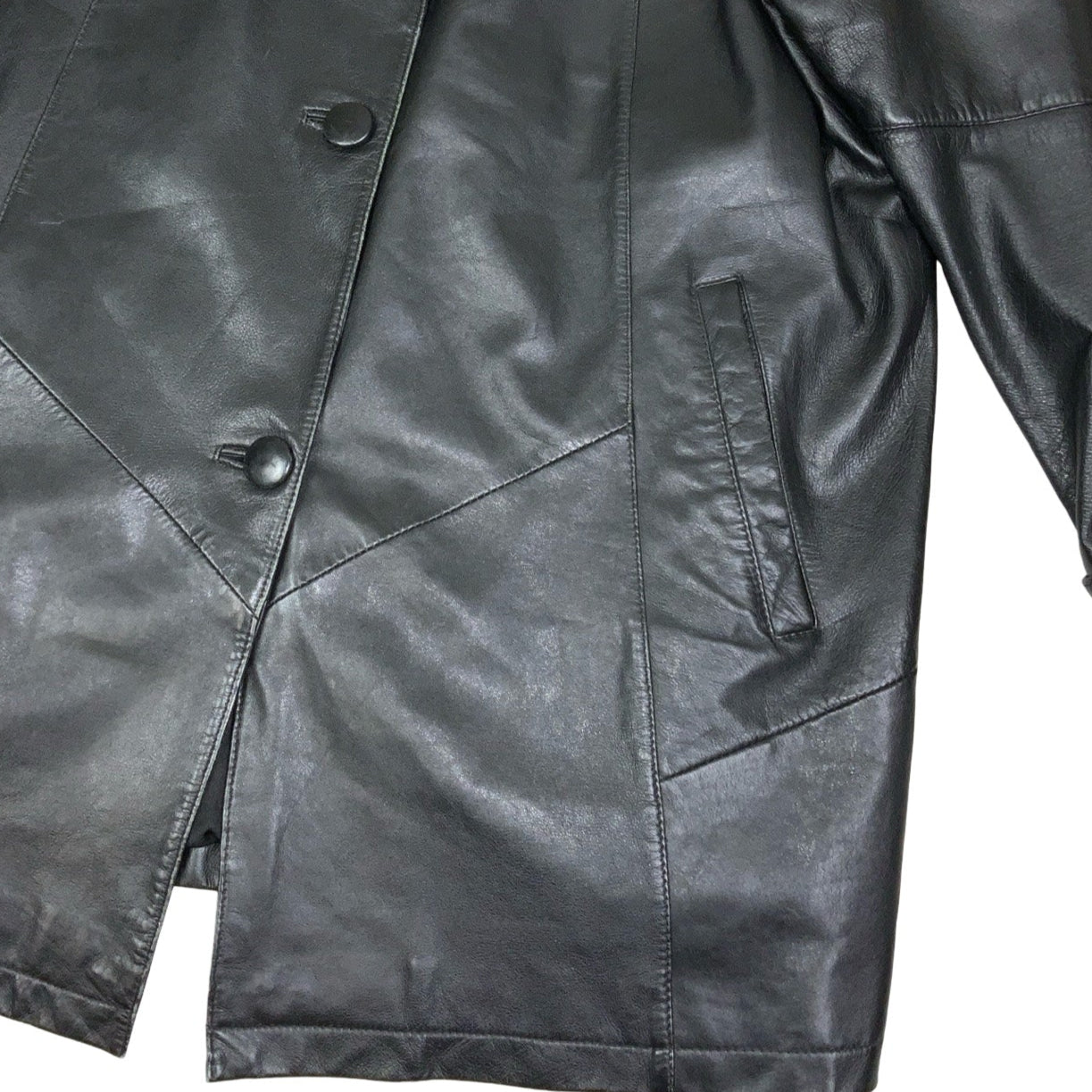 Vintage 90s 'Canda' C&A Black Swing Leather Coat Jacket M L