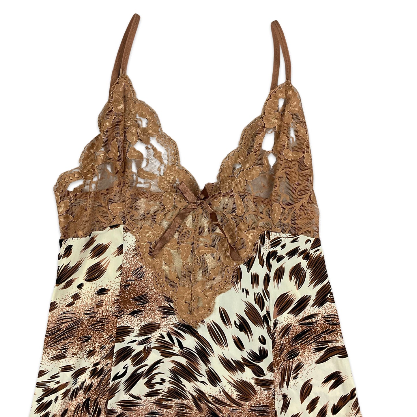 90s Y2K Brown & Cream Animal Print Mini Slip Dress 6 8