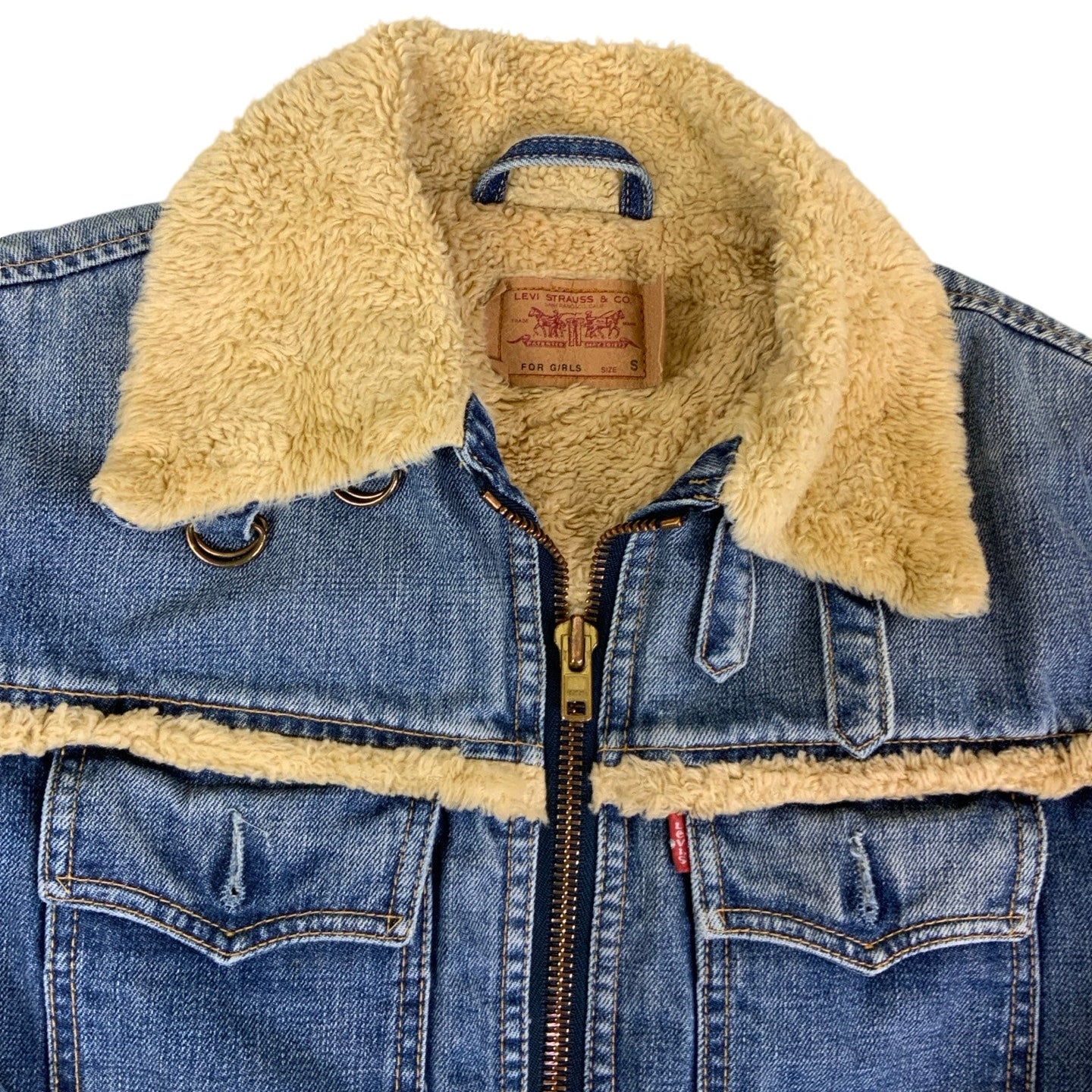 Vintage 80s Levi’s ’for girls’ Sherpa Zip-Up Denim Jacket 8 XS