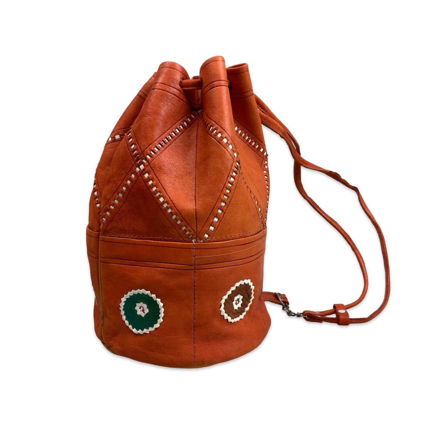 Vintage Orange Leather Boho Hippy Shoulder Bucket Bag