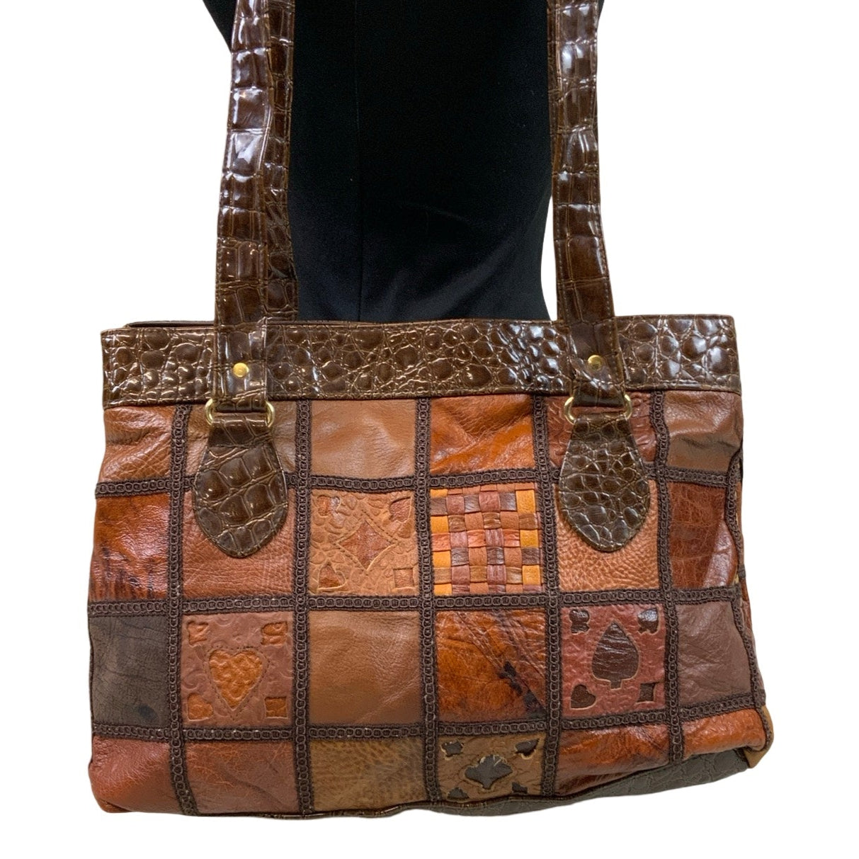 Vintage Italian Style Patchwork Leather Croc Embossed Handbag