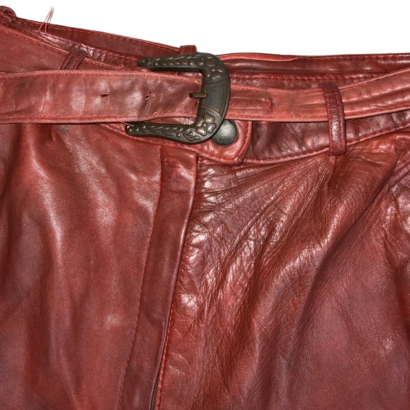 Vintage 90s 'Saura' High Waisted Red Leather Shorts 8 10