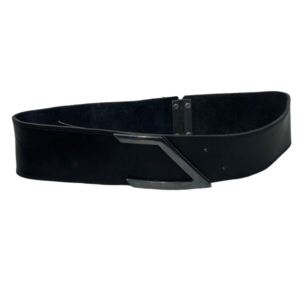 Vintage 90s Glam Black Leather Silver Detail Buckle Belt