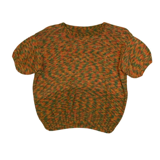 Vintage 70s 80s Orange Green Yellow Short Sleeve Knit Jumper 16 18