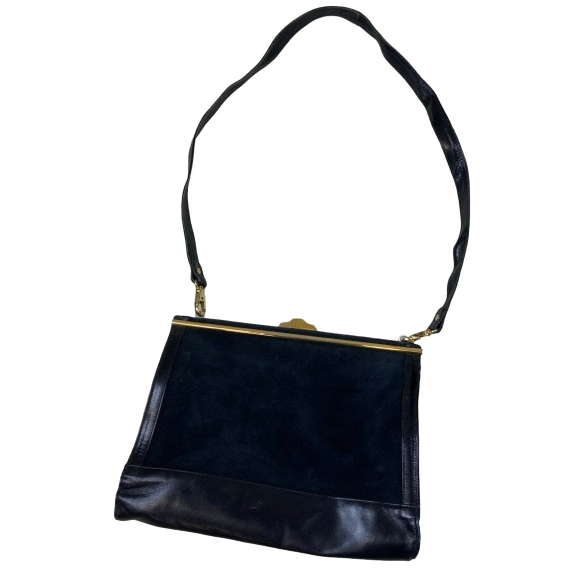 Vintage ‘Doppio C Firenze’ Blue Suede Leather Kiss Closure Handbag Purse