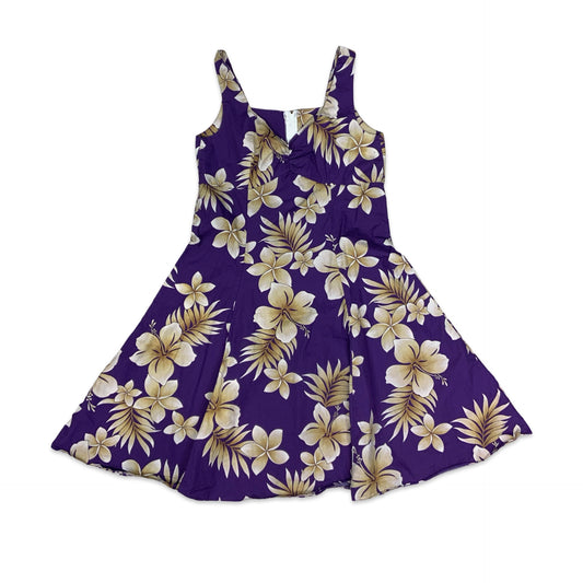 Vintage Purple & Beige Floral Summer Dress 10