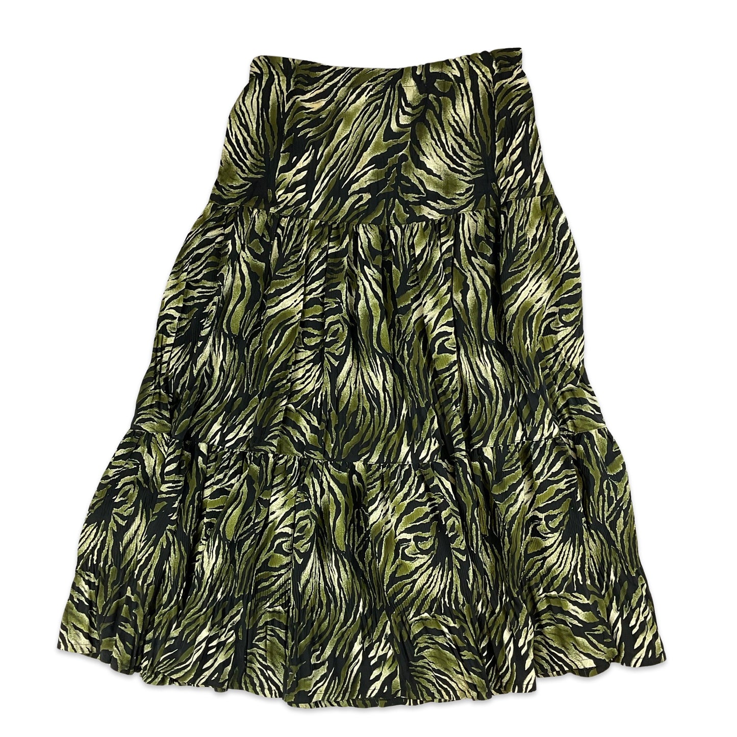 Y2k Green & Black Zebra Print Flounce Maxi Skirt