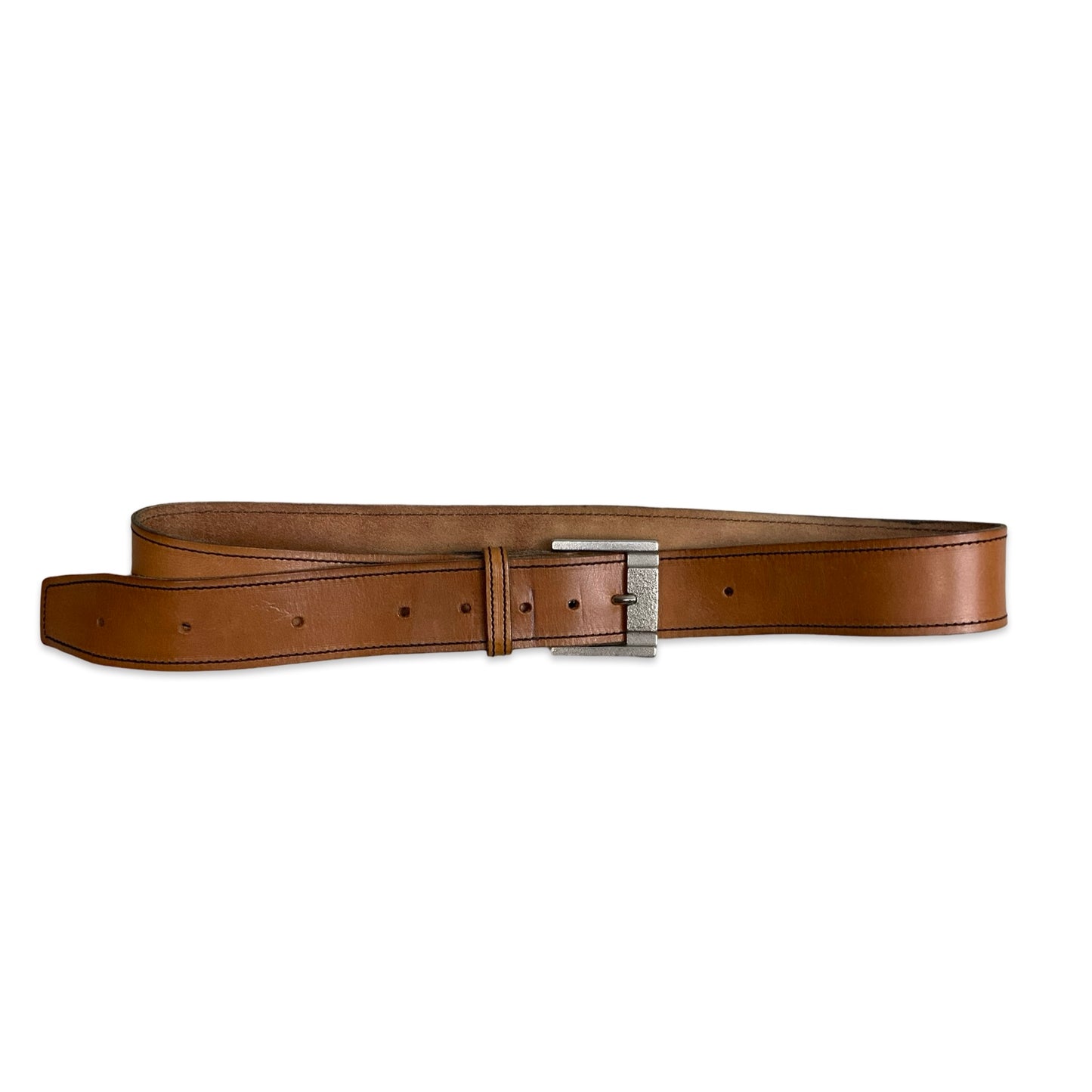 Vintage Tan Brown Leather Belt Silver Buckle