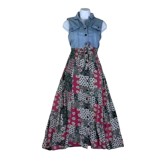 Vintage 90s ‘Lela Collection’ Patchwork Floral Midi Sleeveless Dress 8 10 XS S