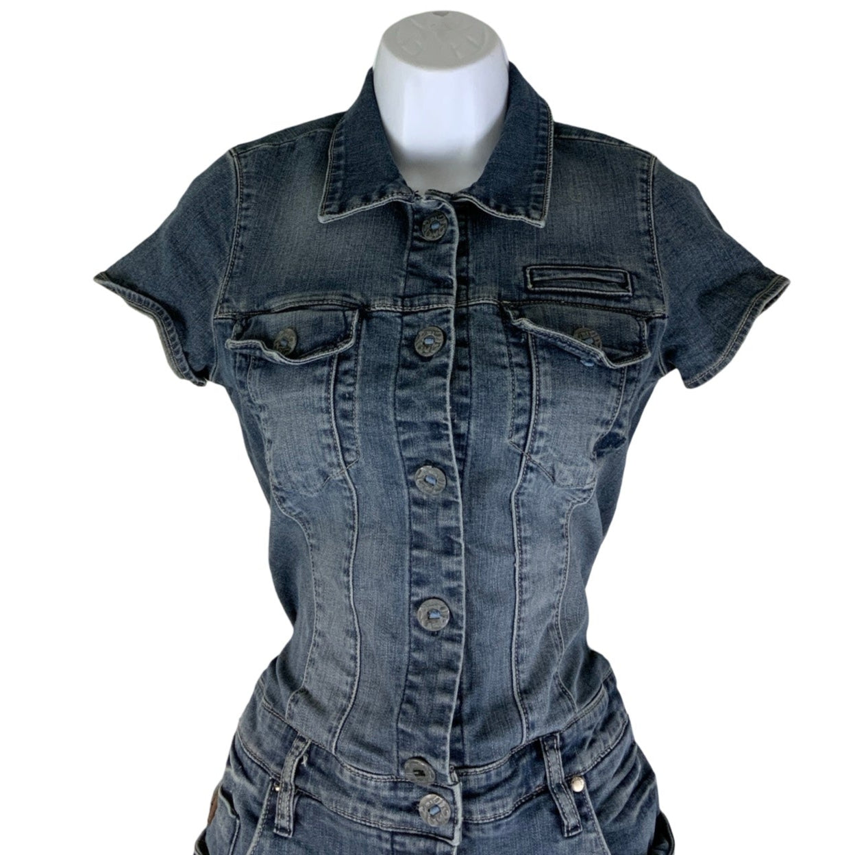 Vintage 90s Wildcat Dark Grey Wash Denim Mini Dress XXS 4