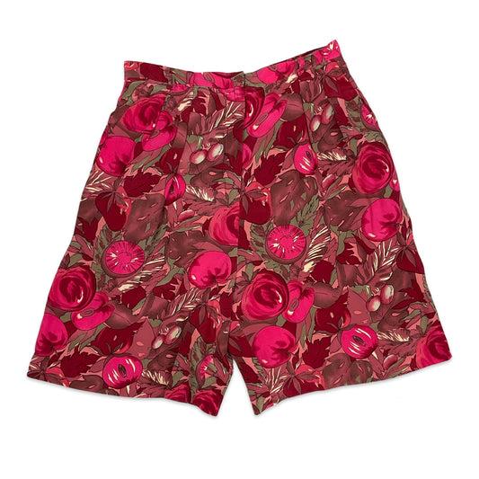 Vintage Pink Floral Silk Shorts 6 8