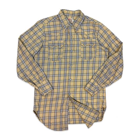 90s Levi’s Western Wear Yellow Black Plaid Flannel Shirt 12 14 16
