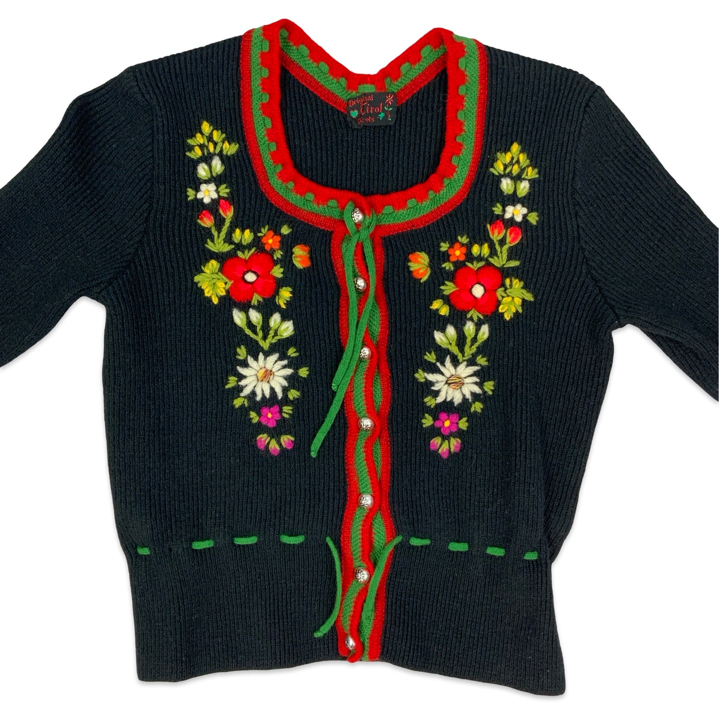 Vintage Black & Floral Embroidered Cardigan 8 10