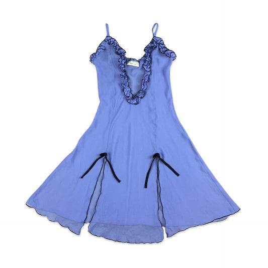 Vintage 90s Lavender Black Sheer Slip Chemise Dress 6 8 10