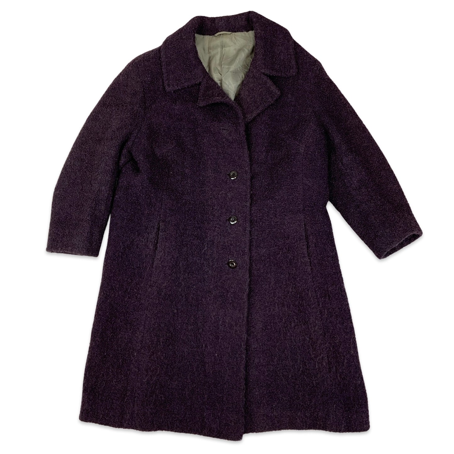 Vintage 80s 90s Purple Bouclé Ladies' Wool Trench Coat 14 16 18