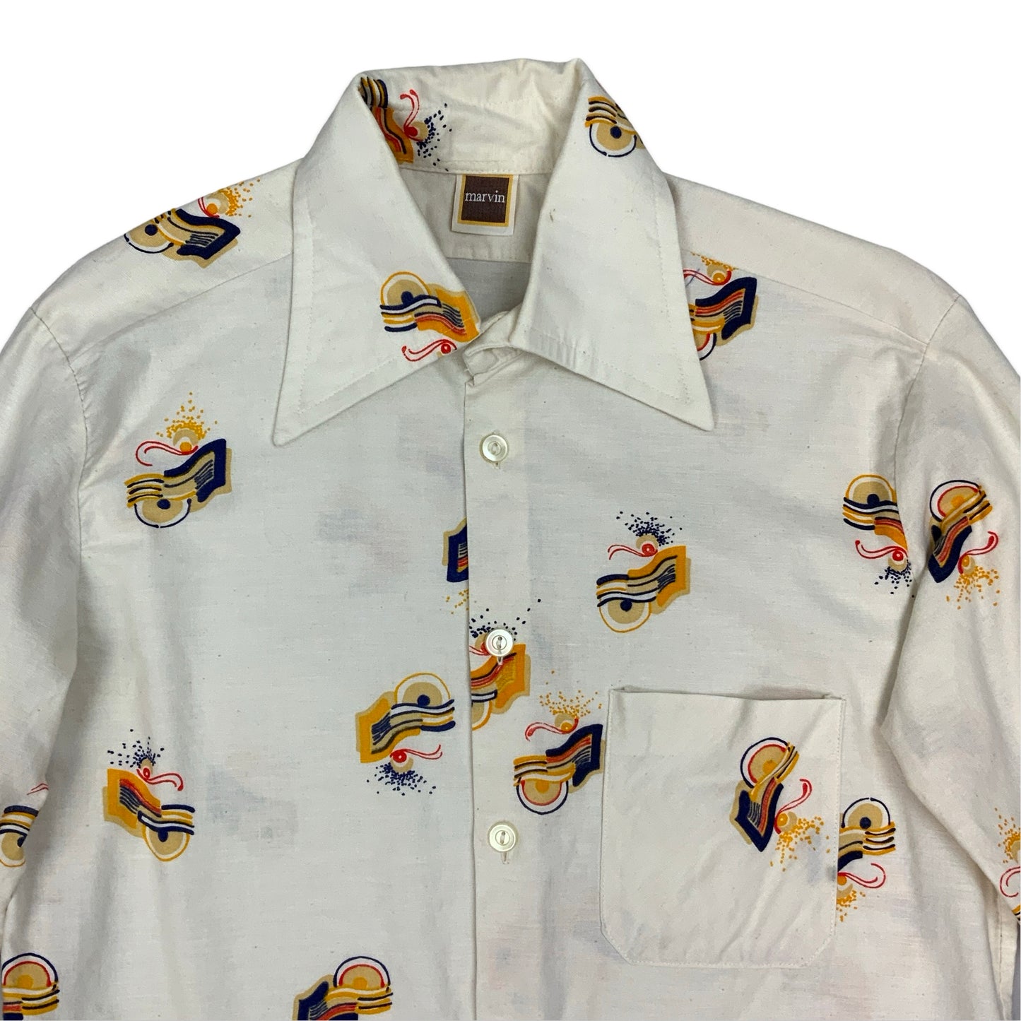 70s White Dagger Collar Shirt M