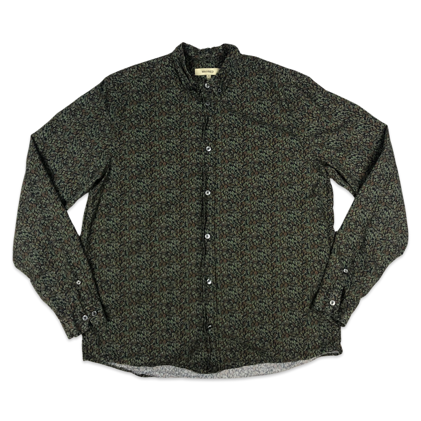 Vintage Leaf Print Black and Green Shirt L