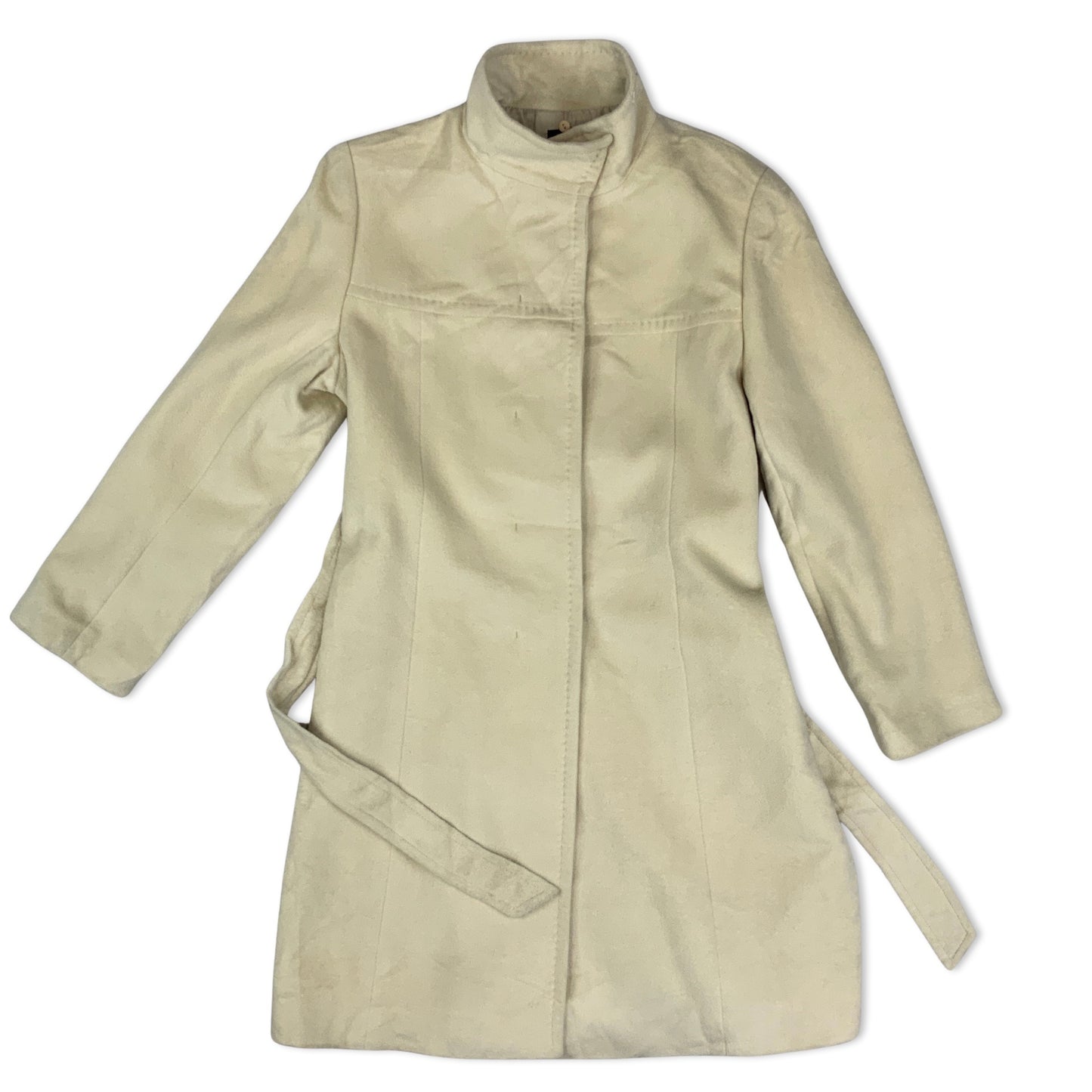 Vintage Belted Wool Coat Beige 10 12 14