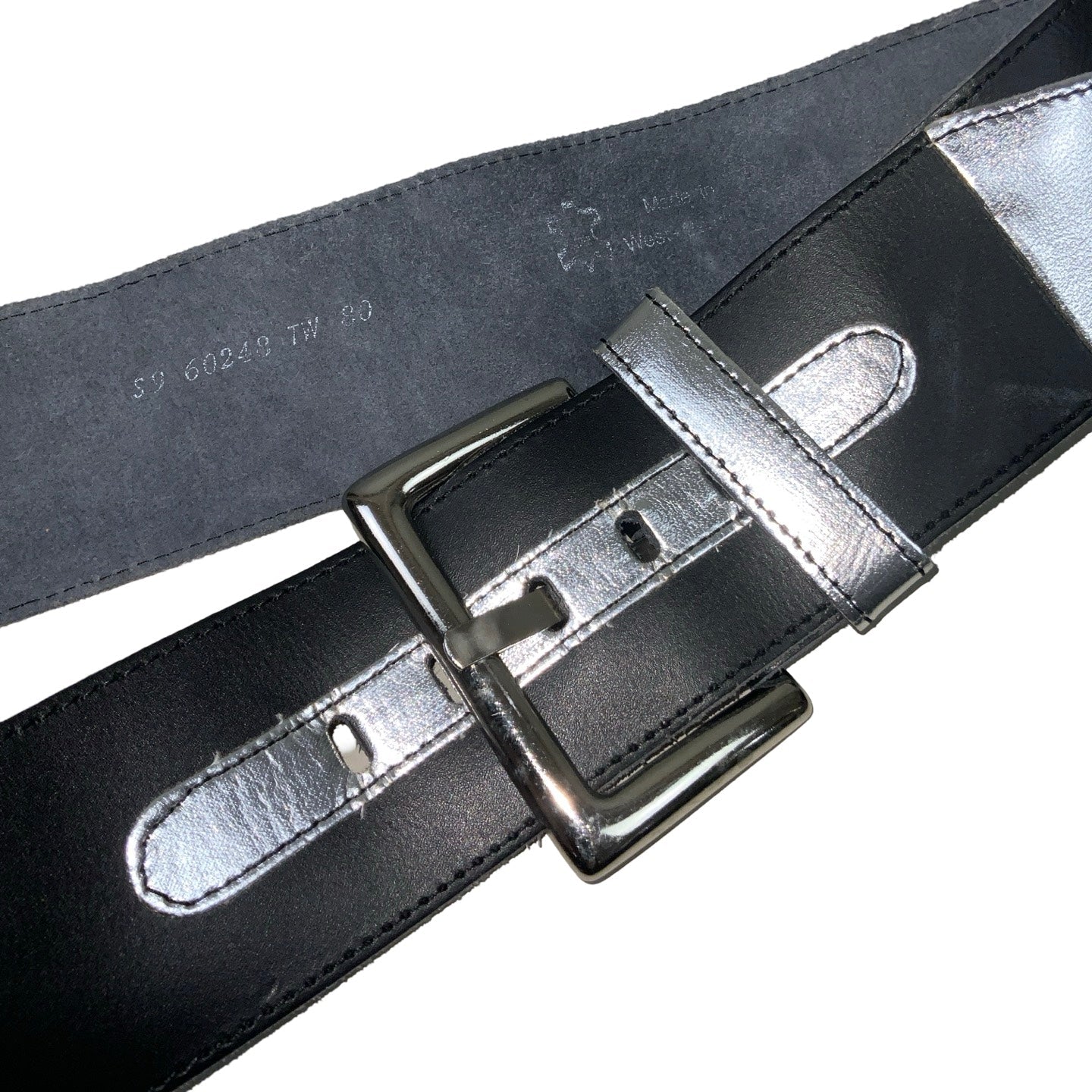 Vintage Glam Black Silver Leather Buckle Belt