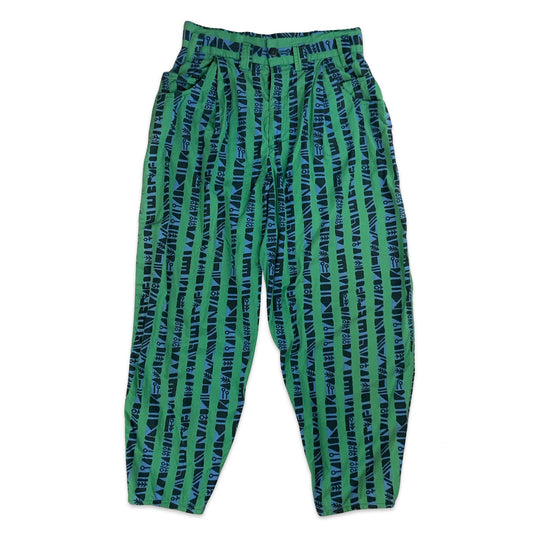 80s Green & Blue Print Wide Leg Trousers 10 12 14