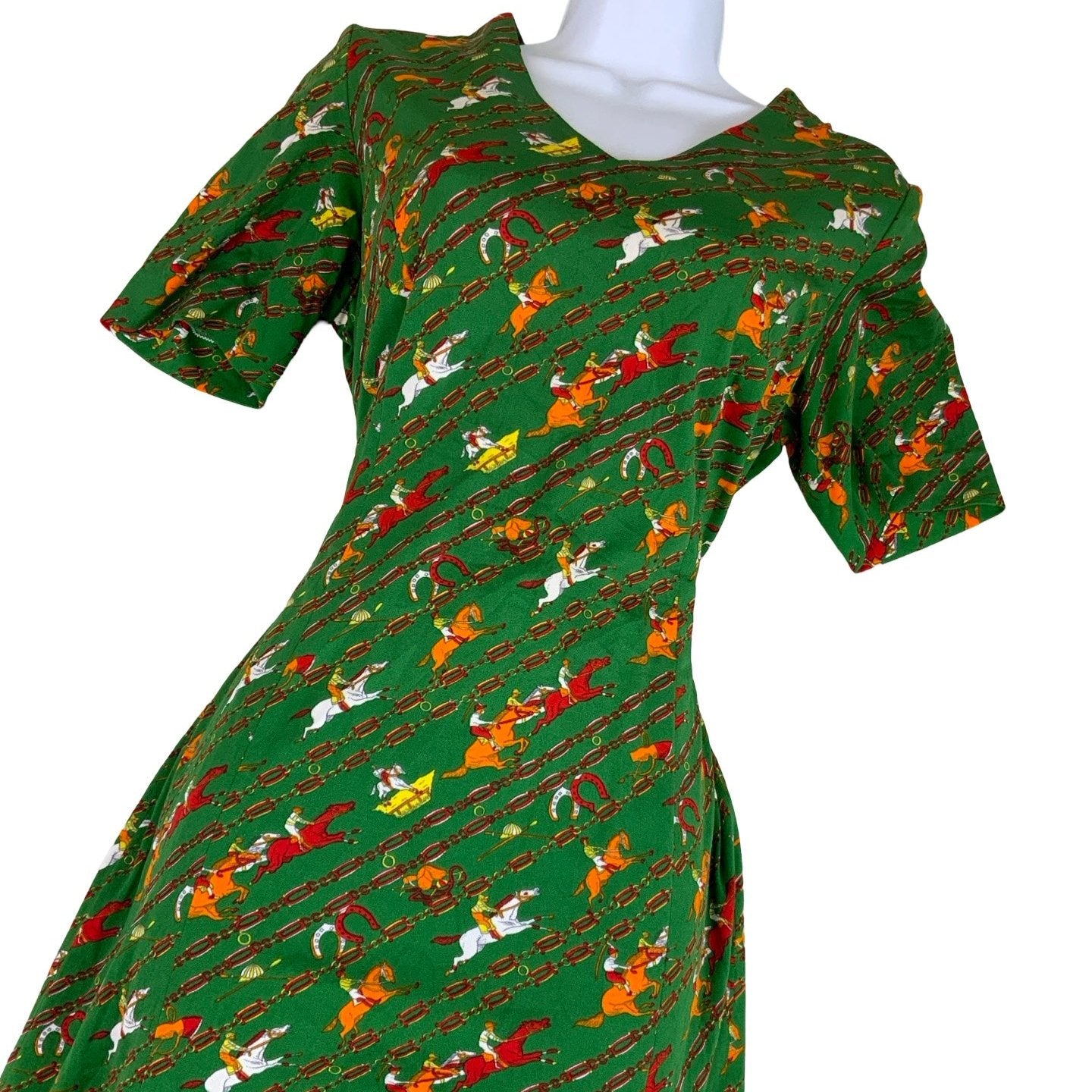 Vintage 60s 70s Horse Race Aline Midi Dress 6 8 10