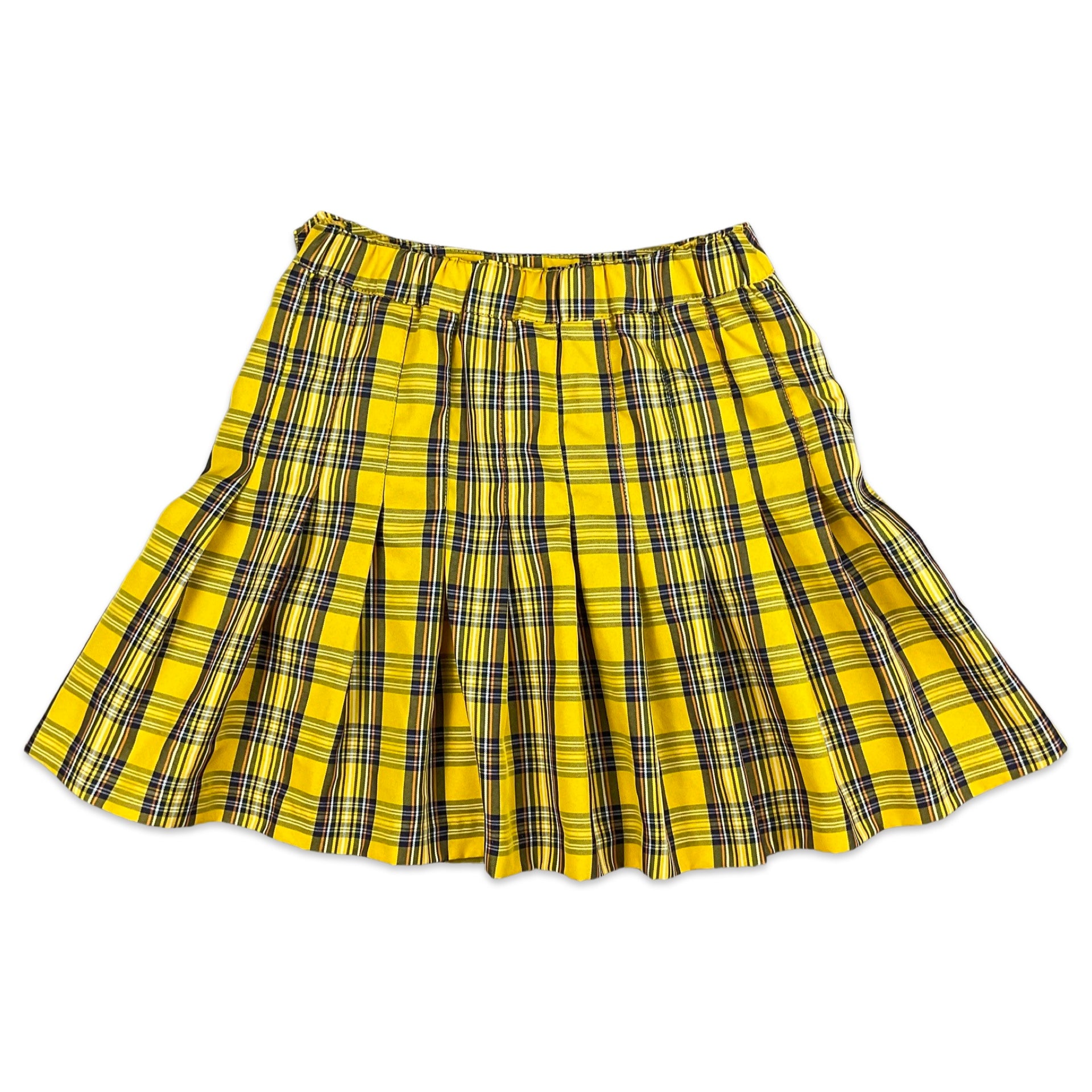 Vintage Yellow Navy White Orange Tartan Pleated Mini Skirt 6 8 10 Worth The Weight Vintage