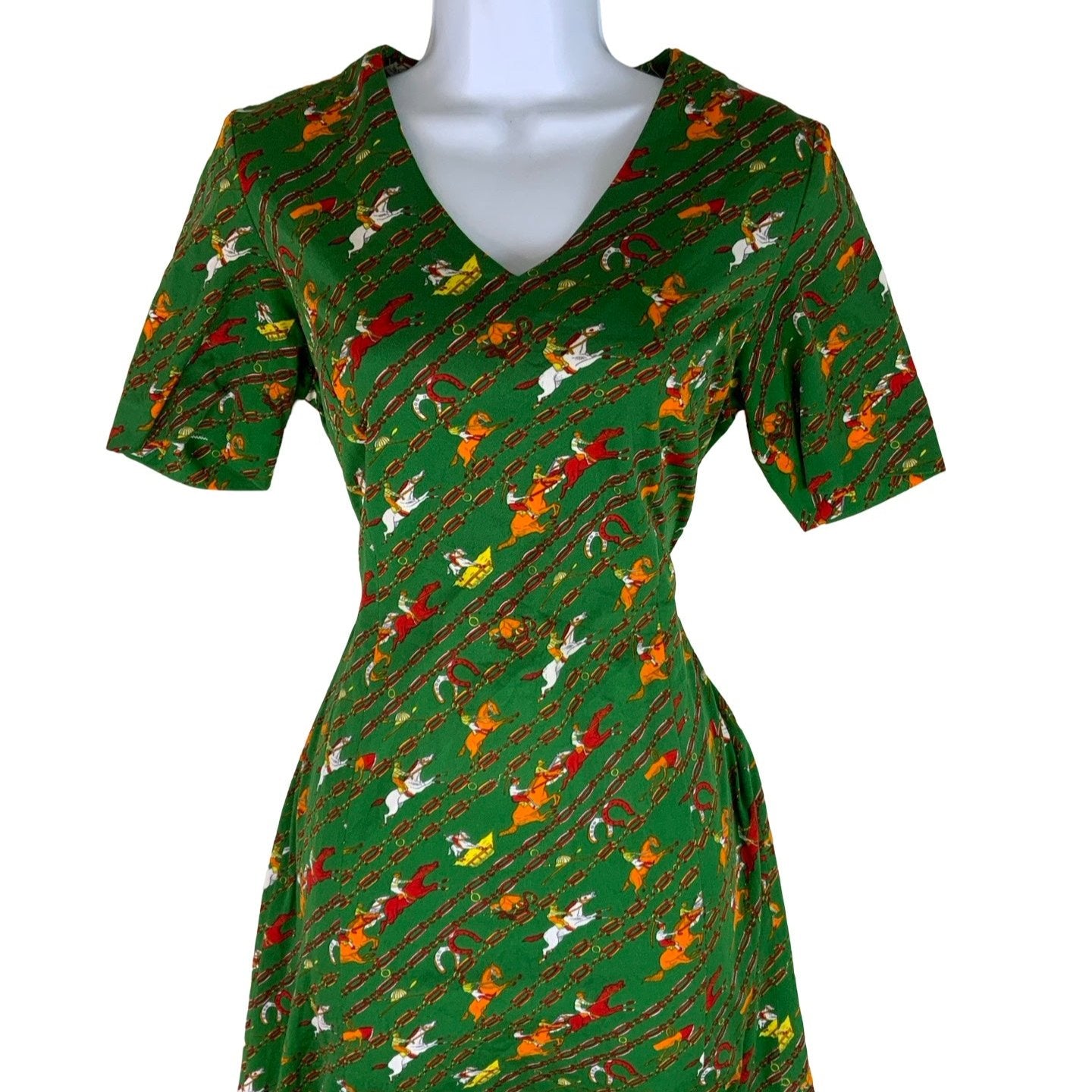 Vintage 60s 70s Horse Race Aline Midi Dress 6 8 10