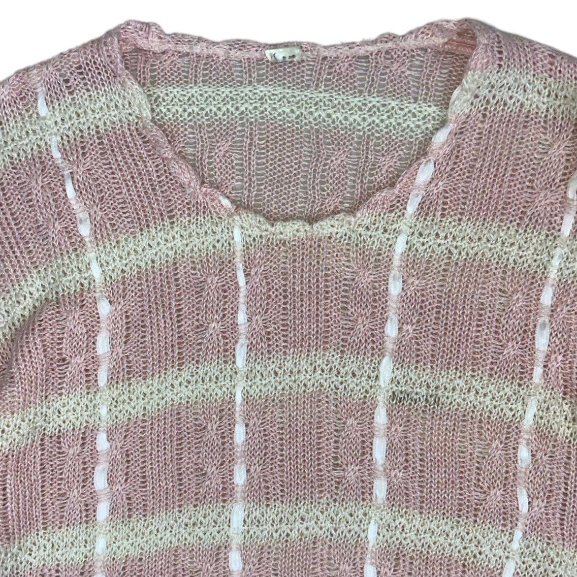 Vintage 80s 90s Pink White Stripe Check Batwing Knitted Jumper Top 8 10