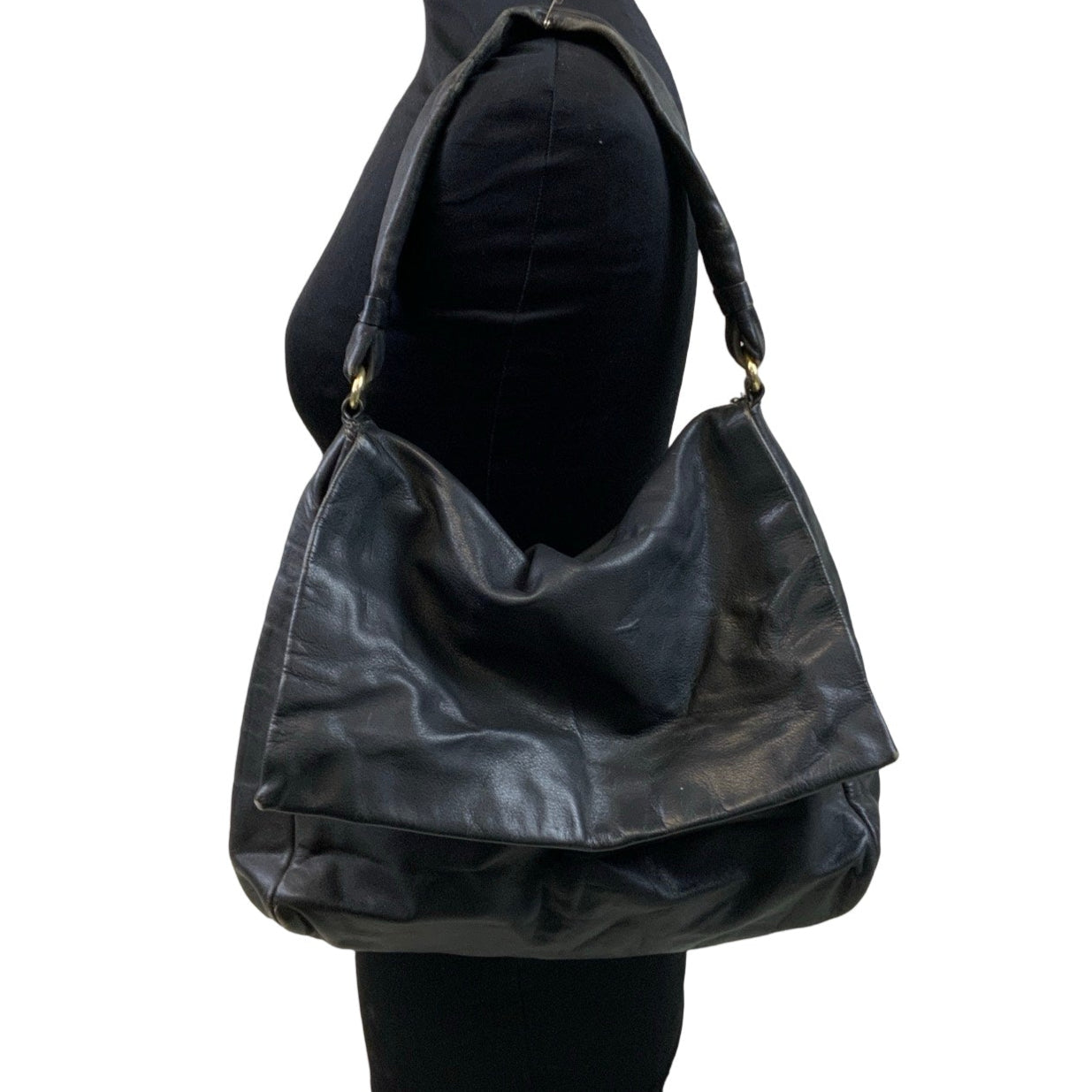 Vintage 90s Black Leather Slouch Shoulder Bag