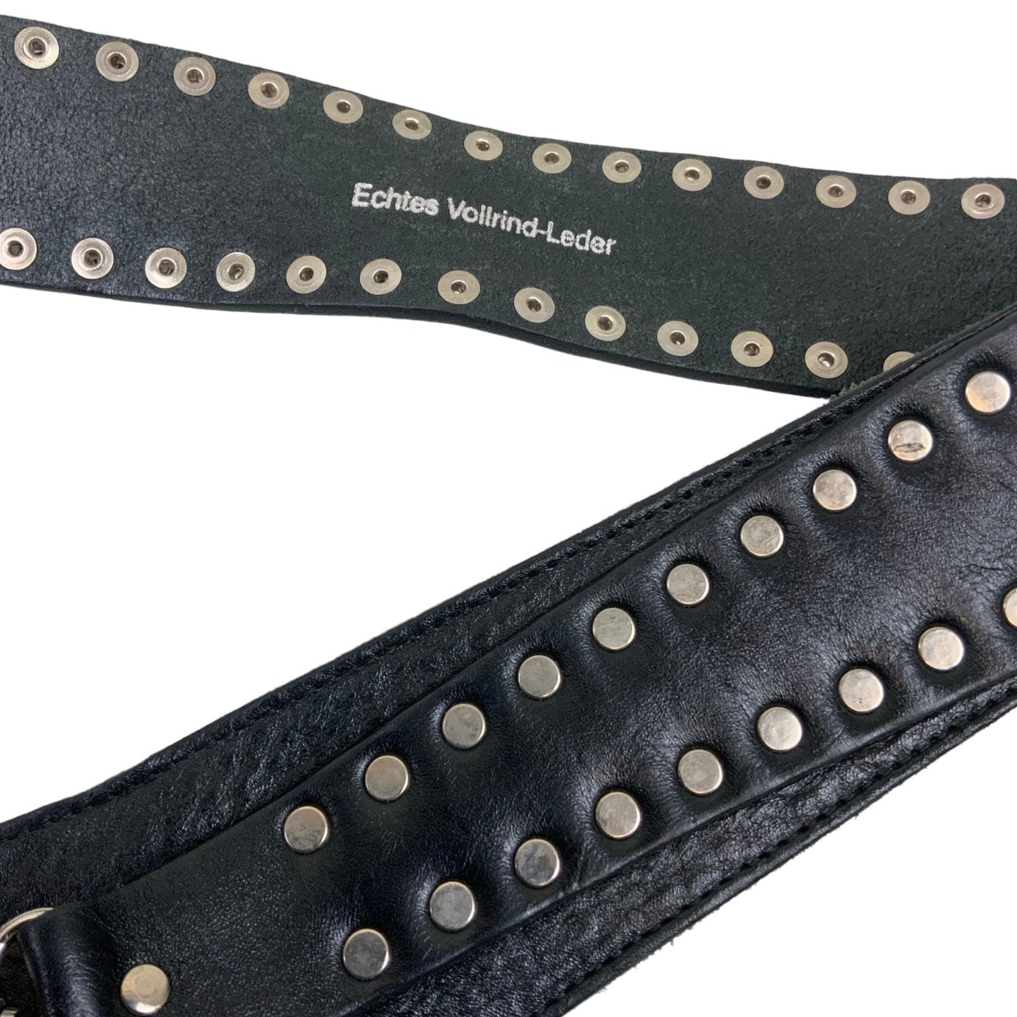 Vintage 90s Black Studded Leather Silver Coin Cowboy Punk Buckle Belt