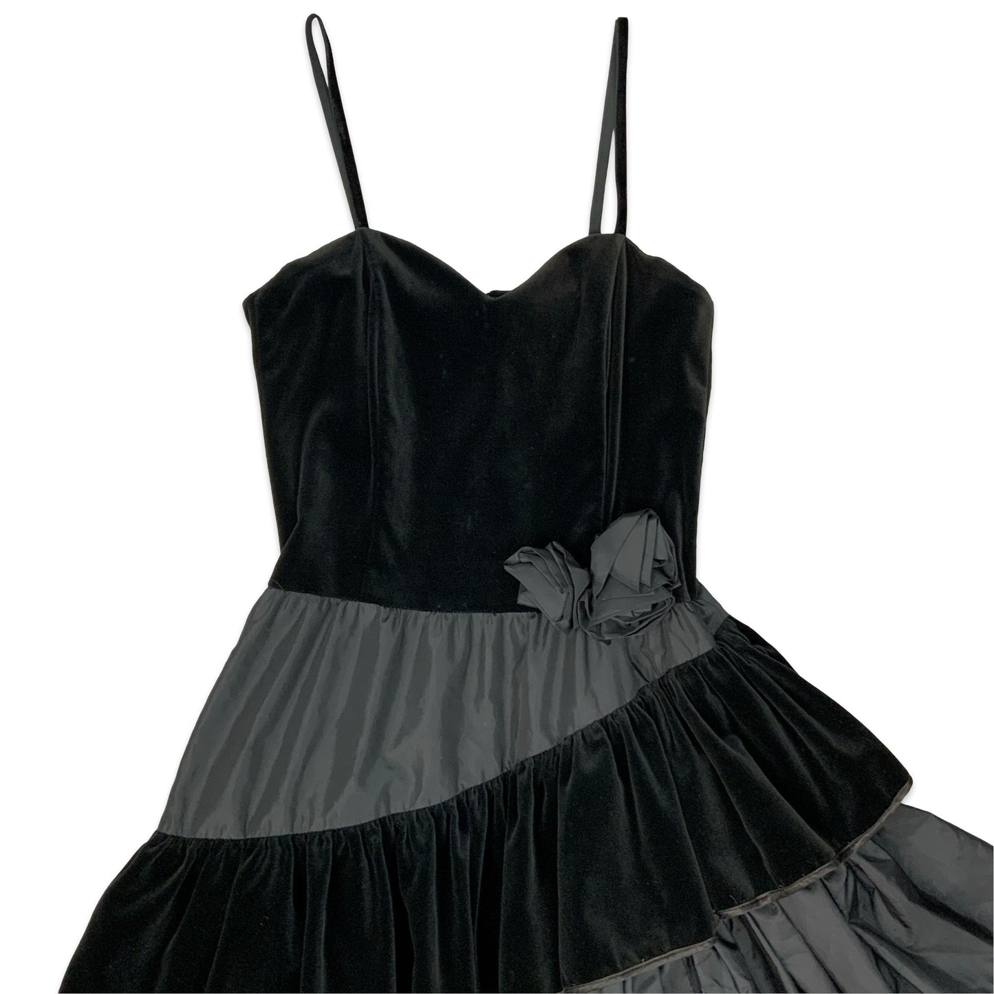 Vintage Black Tiered Pleated Midi Dress 8