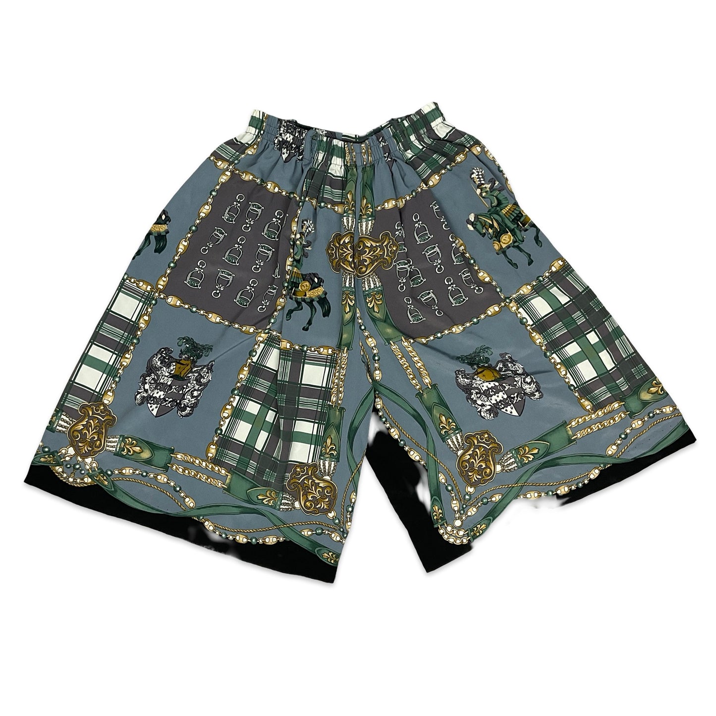 Vintage Grey & Gold Royal Print Shorts 8 10 12