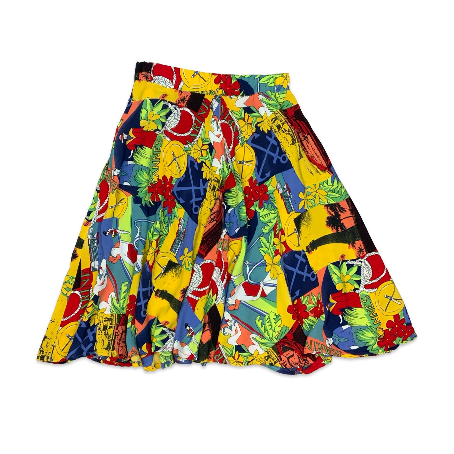 80s Multicoloured Beach Floral Print Midi Skirt 16