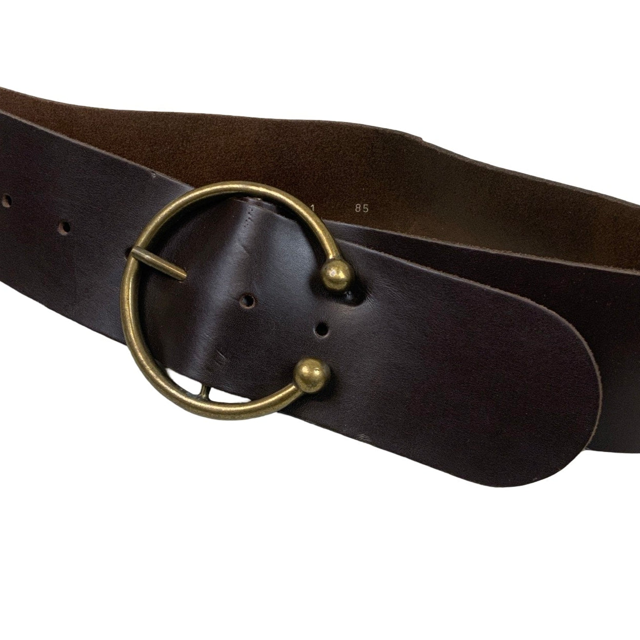 Vintage 90s Brown (70021) Leather Crescent Gold Ring Buckle Belt