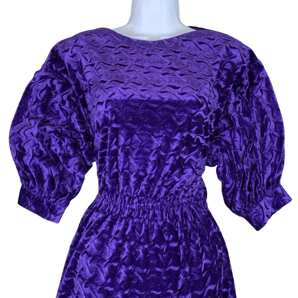 Vintage 80s Purple Textured Velvet A-line Dress 10 12